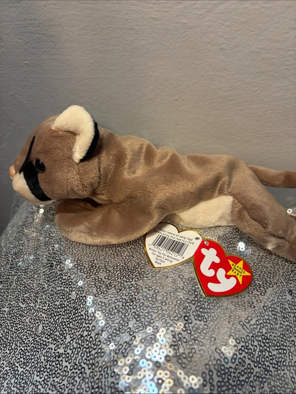 Ty Canyon the Cougar Beanie Baby in Tan and Cream - Tag Detached